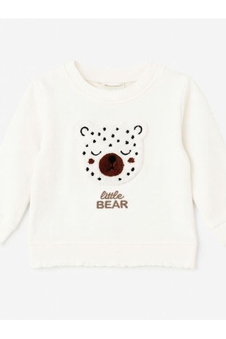 Zekids Kız Bebek Ayıcık Punch İşlemeli Sweatshirt-16305 Ekru