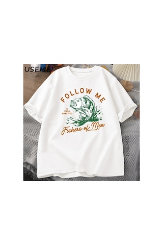 Tarzsokak Retro Dini Beni Takip Et 90s T-shirt Balıkçılar Erkekler İncil Tisa Mesih Baskılı Tsh 2850 Beyaz