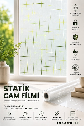 Deconitte Desenli Statik Buzlu Cam Filmi Mahremiyet Sağlayan Cam Pencere Duşakabin Kaplama 60x100 Cm