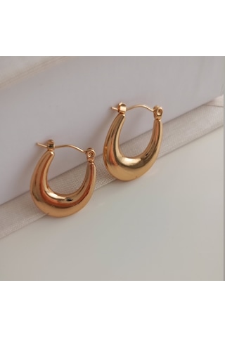 Lente Aksesuar Gold Renk Çelik Bold Damla Küpe - Suya Dayanıklı Modern Tasarım Altın