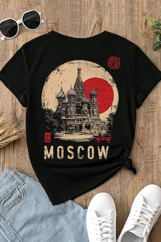 Spoyi Moscow Heritage Tasarımlı %100 Pamuk Yarım Oversize Siyah T-xlhirt