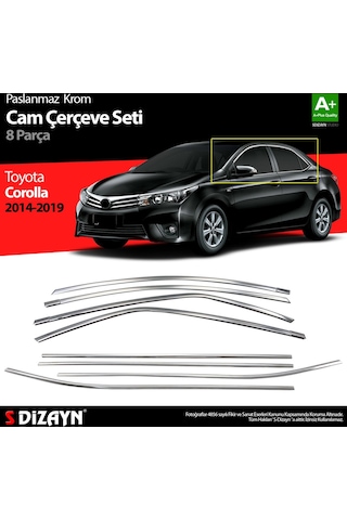 S-Dizayn  Toyota Corolla Uyumlu Krom Cam Çerçevesi 8 Prç. 2013-2018