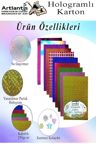 Hologramlı Karton 20x30 Cm A4 10 Renk 1 Paket Hulogramlı Fon Kartonu Kağıt Yanar Döner Parlak Hologram Okul Öncesi Kreş