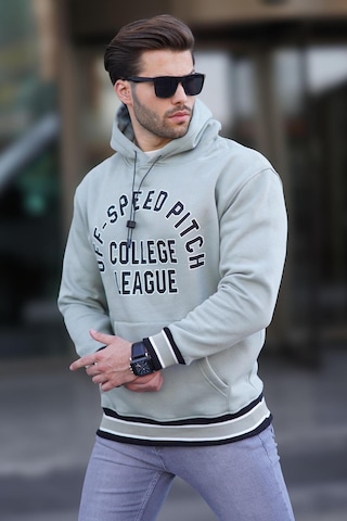 Madmext Çağla Yeşil Kapüşonlu Cep Detaylı Baskılı Erkek Sweatshirt 7068 Yeşil