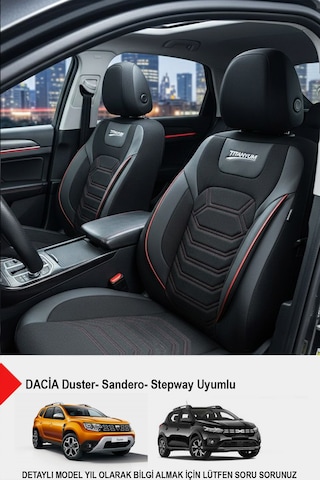 Titanyum Serisi Lüks Keten Oto Koltuk Kılıfı - Dacia Sandero-stepway-duster Uyumlu Kırmızı