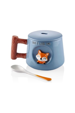 The Mia Tilki Kapaklı Ve Kaşıklı Kupa 370 Ml Fgr0011