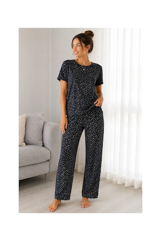 Mixxtrend Kadın Kaşkorse Siyah Çiçekli Pijama Takımı Çok Renkli
