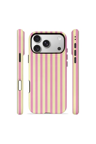 Apple iPhone Uyumlu 17 Pro Max Vorian Çift Katmanlı Magsafe Kılıf Pink Lemon Pinstripe