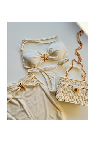 Ece's Design Kadın Deniz Yıldızı Desenli Bikini Takımı My1004 Beyaz