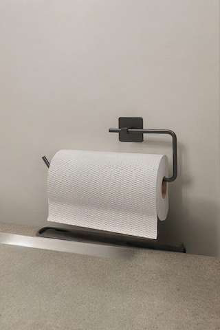 Siyah Yapışkanlı Kare Havluluk Ve Solo Havluluk Seti Banyo Seti Siyah