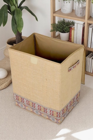 İronika Jüt Garni Detaylı Kutu Dolap İçi Organizer Oyuncak Eşya Çamaşır Saklama Kutusu Düzenleyici Kahverengi