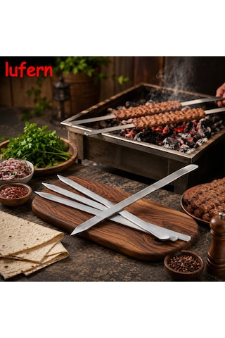 Özel Tasarım Profesyonel Adana Kebap Şişi 60 Cm Geniş Yassı Metal Mangal Ekipmanı Urfa Izgara