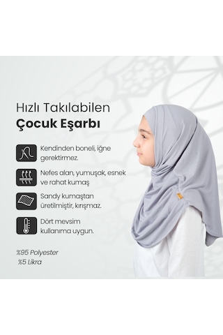 Pratik Hazır Geçmeli Boneli Çocuk Şal Gri Gri