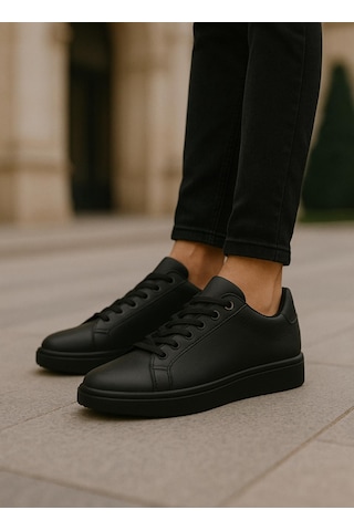 Erkek Siyah Tabanlı Bağcıklı Sneaker Spor Ayakkabı-637 Siyah