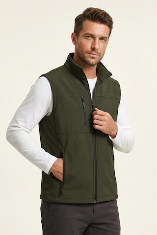 Genius Store Erkek Yelek Softshell Su Geçirmez Tam Fermuarlı Cepli Normal Kalıp Spor Yelek Haki