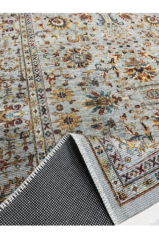 Melidia Rustik Serisi Vintage Salon Oturma Odası Halısı Mutfak Halısı Tozum Az İnce Makina Halısı Mavi Gri