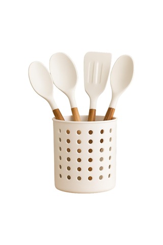 Beyaz Kaşıklık Beyaz Silindir Plastik Kaşıklık Modern Delikli Tasarım, Hava Geçişli Dayanıklı Mutfak Düzenleyici Kaşıklık Sku: Smgstk441dfb2751 Abanoz