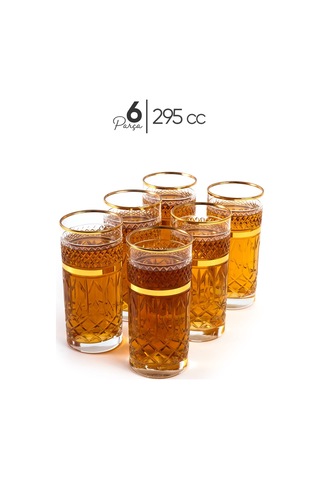 Mest 6'lı Kristal Altın Yaldız 295 Cc Meşrubat Ve Su Bardağı Seti Çok Kullanımlı Bardaklar Gold