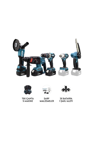 Chelikbei Beşli Set MK350 Budama Testeresi 13MM Çelik Mandren + Somun Sıkma + Şarjlı Spiral + Şarjlı Hilti