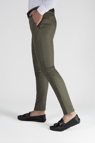 Erkek Haki Slim Fit Düz Model İtalyan Kesim Keten Pantolon Haki