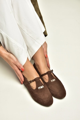 Fox Shoes Z820770502 Kahverengi Süet T-bantlı Mary Jane Babet