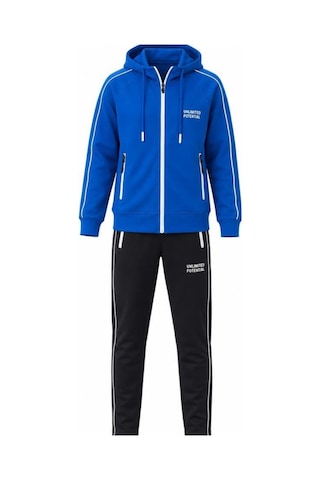 Pina Kids Kız Çocuk Unlimited Şeritli Kapüşonlu Düz Paça Reglan Kol Dalgıç Kumaş Eşofman Takımı Esf7013 Mavi