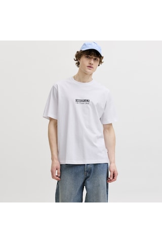 Jack & Jones Erkek Gögüs Baskili Bisiklet Yakatisört - Savona - 12310070 Beyaz
