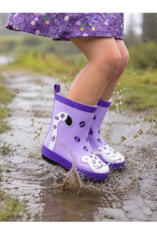 Deno Kids Denokids Kız Çocuk Yağmur Botu Su Geçirmez Lila Leopar Desenli 25-33 N Çok Renkli
