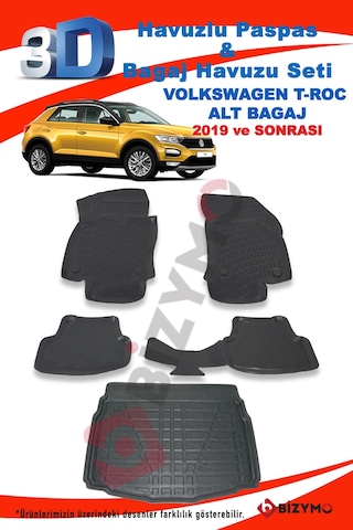 Volkswagen T-Roc 2019+ 3D Havuzlu Paspas + Alt Bagaj Havuzu Set