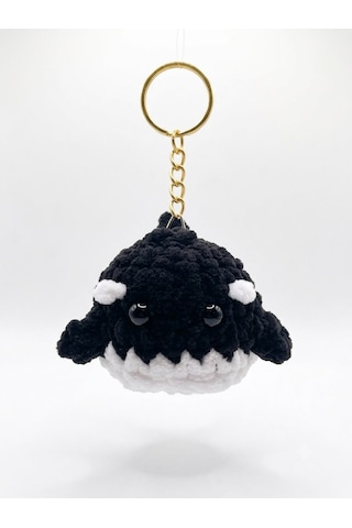Küçük Dev: Amigurumi Katil Balina Peluş Anahtarlık Beyaz - Siyah