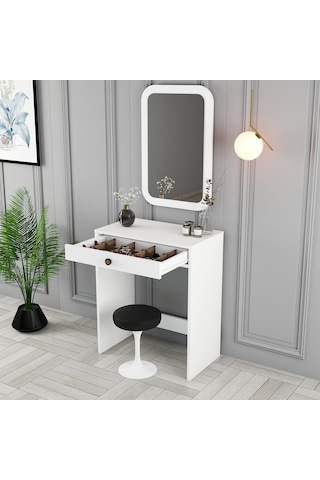 Lizbon Mini Makyaj Masası Aynalı - Beyaz / Beyaz