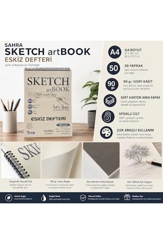Lexroo Sahra Sketch Artbook Eskiz Defteri A4, 50 Yaprak, 90 Gr Ivory