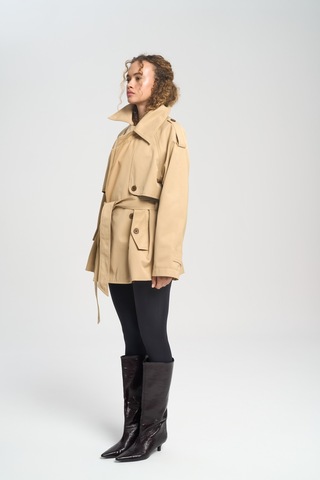 Mai Collection Mai Studios Co. Tyra Camel Kemerli Kısa Trençkot CAMEL