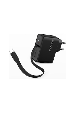 Gan Teknolojili Hızlı Şarj Başlığı Recci Rc102e Usb-a To Type-c Pd 40w Type-c Kablolu Şarj Set Siyah