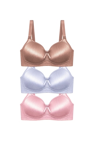 Cottonill Bra - Elvia Büyük Beden Parlak Balensiz Straplez Minimizer Kadın Sütyen 3'lü Paket Çok Renkli