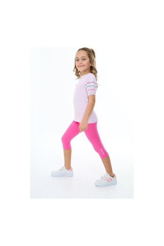 Toontoy Kids Toontoy Kız Çocuk 2'li Takım Baskılı Bisiklet Yaka Prenses Kol T-shirt & Beli Lastikli Crop Tayt Açık Lila