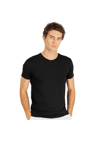 Tudors 20409 Slim Fit Dar Kesim Bisiklet Yaka Kısa Kol Basic Erkek Tişört Siyah
