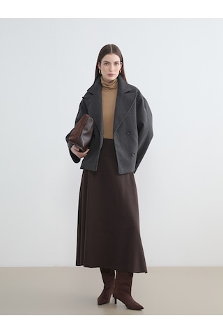 Lcw Modest Antrasit Kruvaze Yaka Oversize Kadın Kaşe Kaban