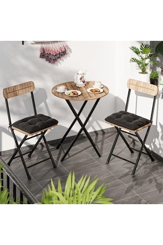 Minderli Bistro Takım Bahçe Masa Sandalye Yuvarlak Çam 1484 Akçaağaç