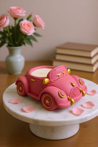 Nostaljik Araba Mum - Pembe Çok Renkli