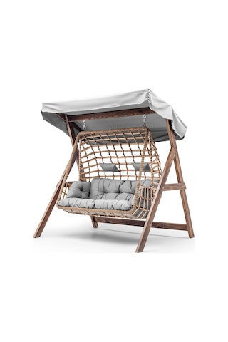 Girne Swing Ahşap Rattan Salıncak Dış Mekan Bahçe Balkon Ve Teras Ceviz