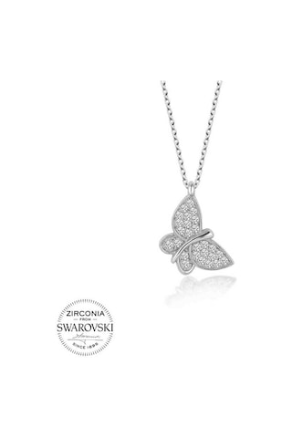 925 Ayar-- Swarovski Taşlı Gümüş Kelebek Bayan Kolye