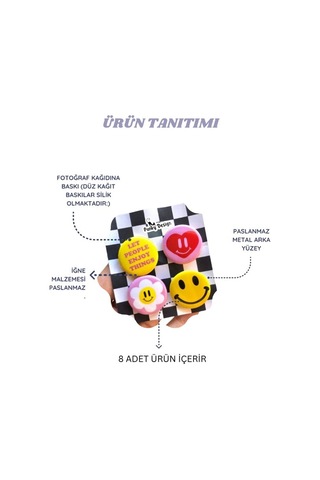 8 Li Set-7 Mavi Beyaz Rozet Seti Çiçek Kalp Yıldız Dama Dalga Desenli Broş Pin Çok Renkli