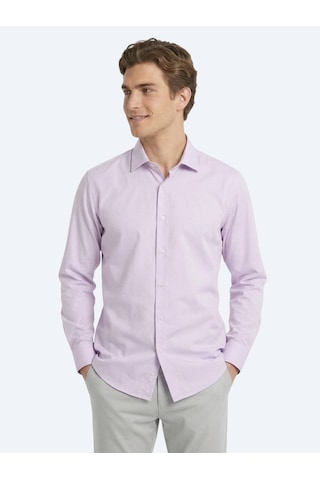 Kip Açık Pembe Regular Fit Uzun Dokuma Casual Pamuk Karışımlı Gömlek