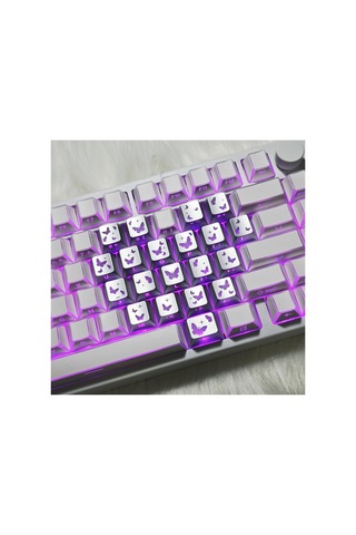 Leaven Kelebek Desenli Kare Tasarım Keycap Tuş Takımı Pbt - Rgb Uyumlu Işık Geçirgen - Gümüş