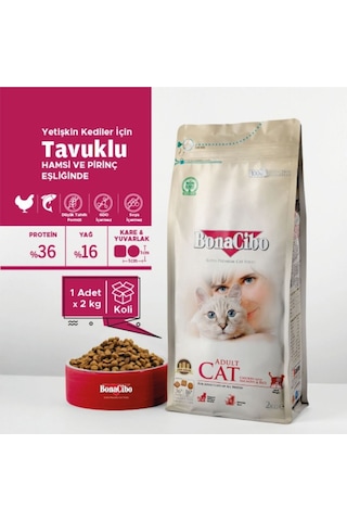 Bonacibo Yetişkin Tavuklu Kuru Mama 2 Kg & Sığır Etli Soslu Konserve Seti 6x400 Gr