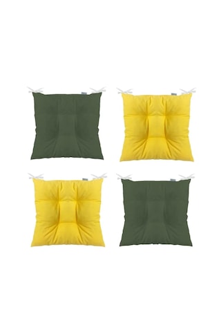 4'lü Kombin Pofidik Kare Sandalye Minderi 40 X 40 Cm Sarı-haki