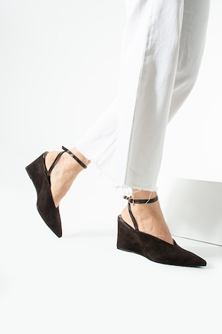 Dericia Shoes Swaykadın Hakiki Deri Süet Sivri Burun Tupuklu Ayakkabı Kahverengi