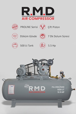 R.m.d Kompresör Hava Kompresörü Pistonlu 500 Lt 2 Kafa 8 Bar 5.5 Hp I Paı290ı500