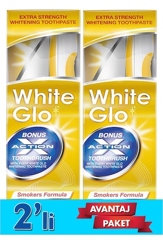 White Glo Sigara İçenlere Özel Beyazlatıcı Diş Macunu 150 G + Diş Fırçası x 2